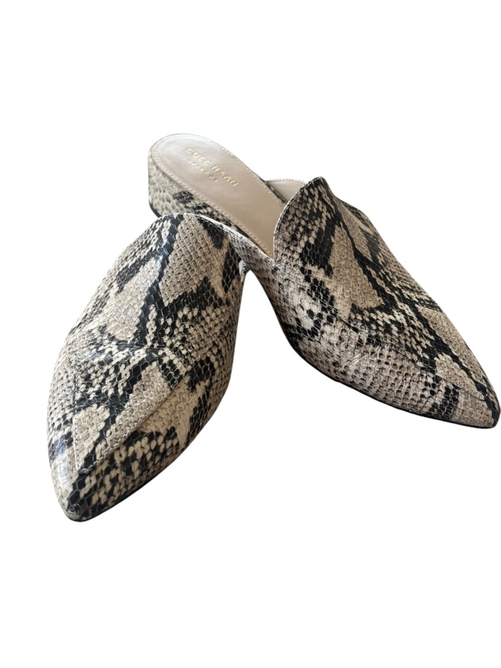 Cole Haan Piper Cream Roccia Snake Print Leather Slip-On Loafer Mules Flats SZ 8 - Picture 2 of 11